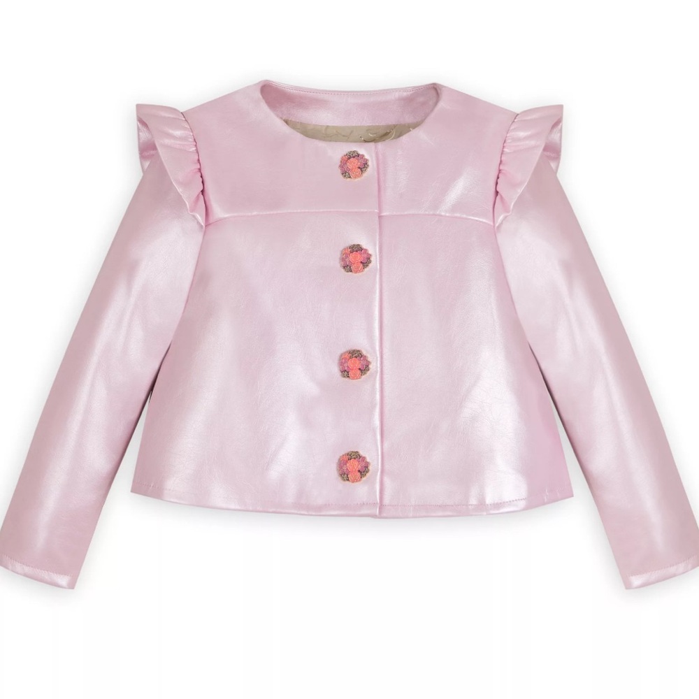Disney Princess Girls Pink Metallic Faux Leather Jacket sz S